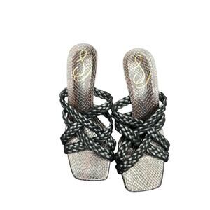 Sam Edelman Black Square Toe Braided Marjorie Slip On High Heel Sandals Size 7